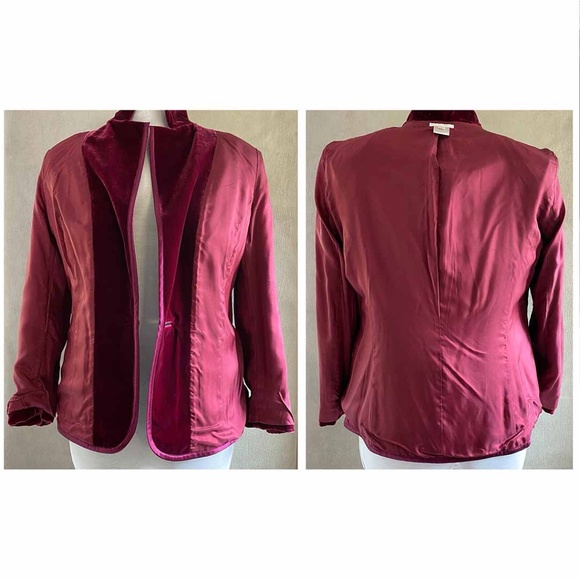AUSTIN REED Sz 12 Cranberry Red Velvet Satin Trim Jacket / Shortened Sleeve 23" - Picture 8 of 8